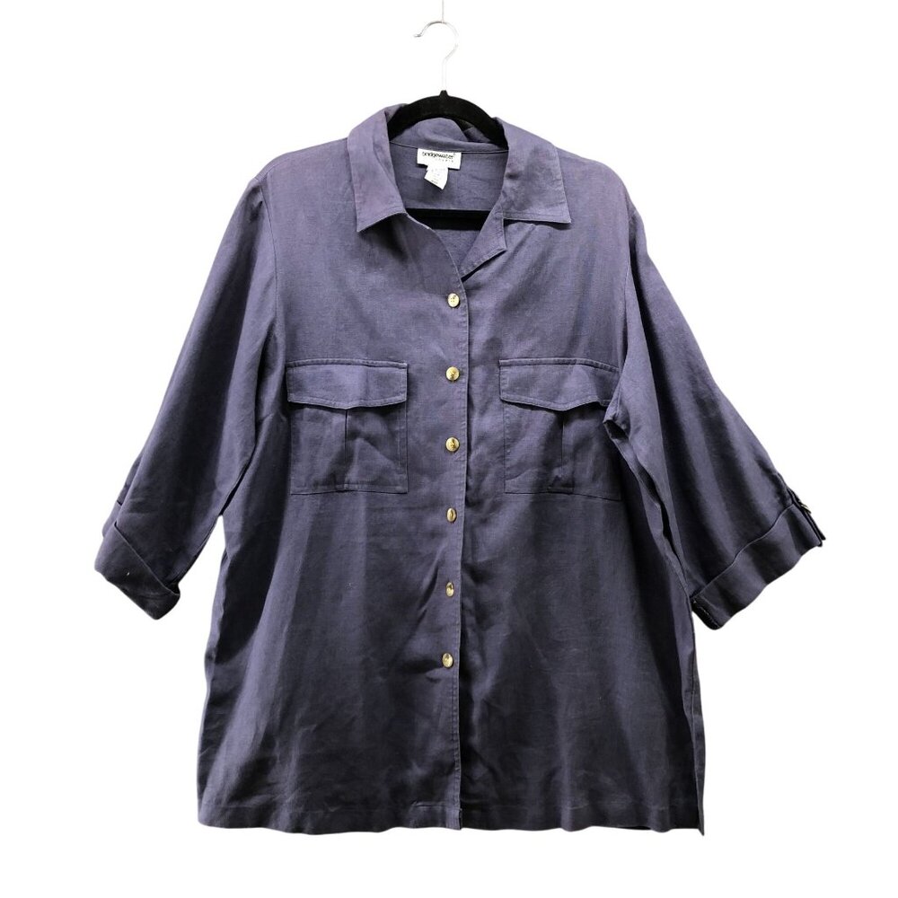 VTG Bridgewater Studio 100% Linen‎ Shirt Jacket Womens 16W Blue Utility